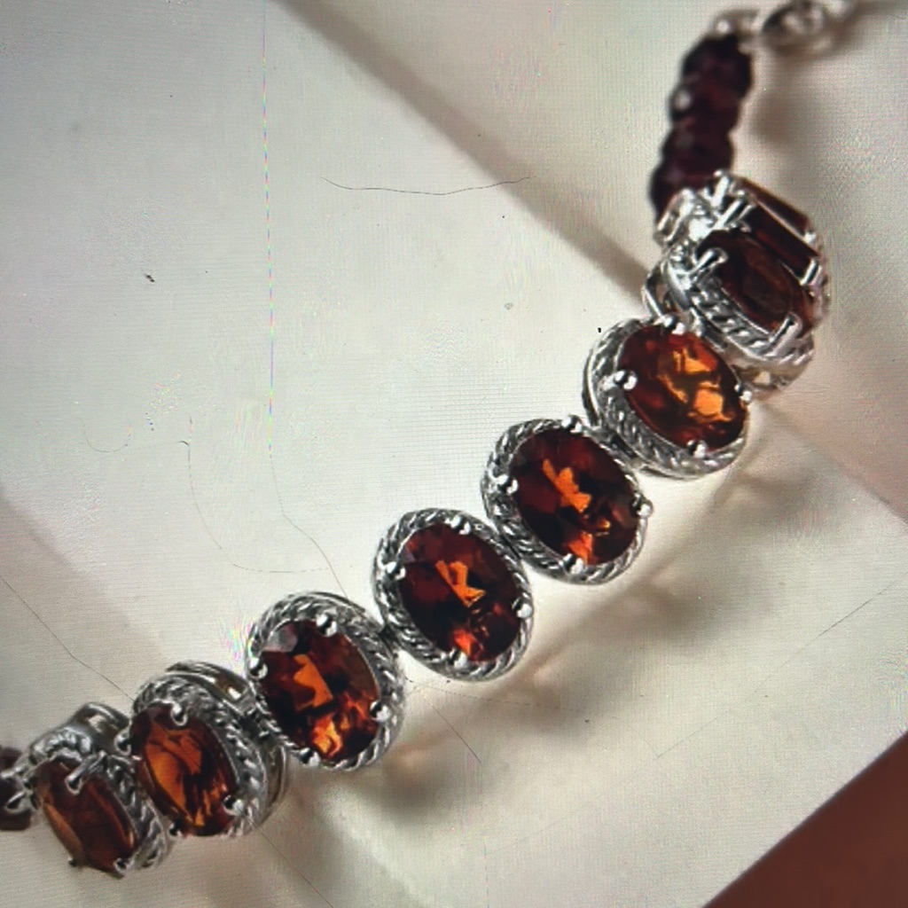 Brazilian Cherry Citrine, Orissa Rhodolite Garnet Bracelet In Platinum/ Silver